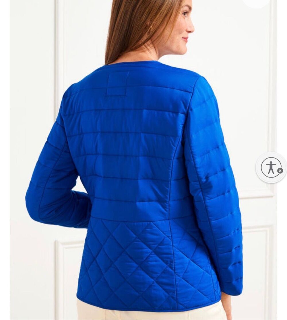 Talbots Women's Collarless Button Front Lined Quilted Jacket Blue Large NEW - Picture 3 of 10